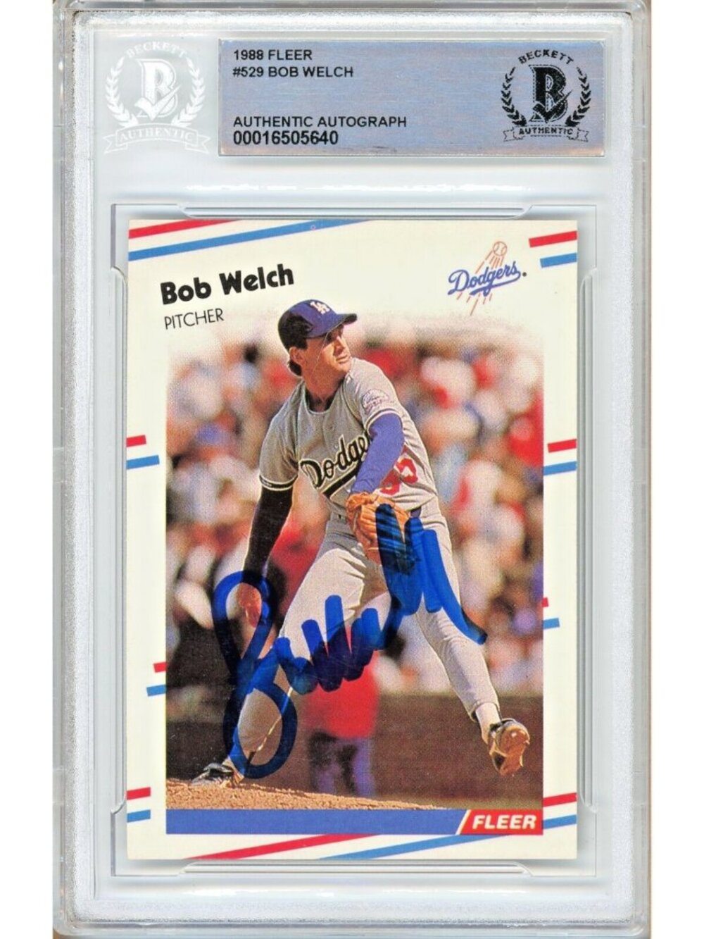Bob Welch Signed 1988 Fleer #529 Los Angeles Dodgers Beckett BAS Slabbed Auto